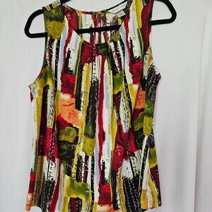 Christopher & Banks Pleated Career Tank Top Tunic Womens M Multicolor Abstract